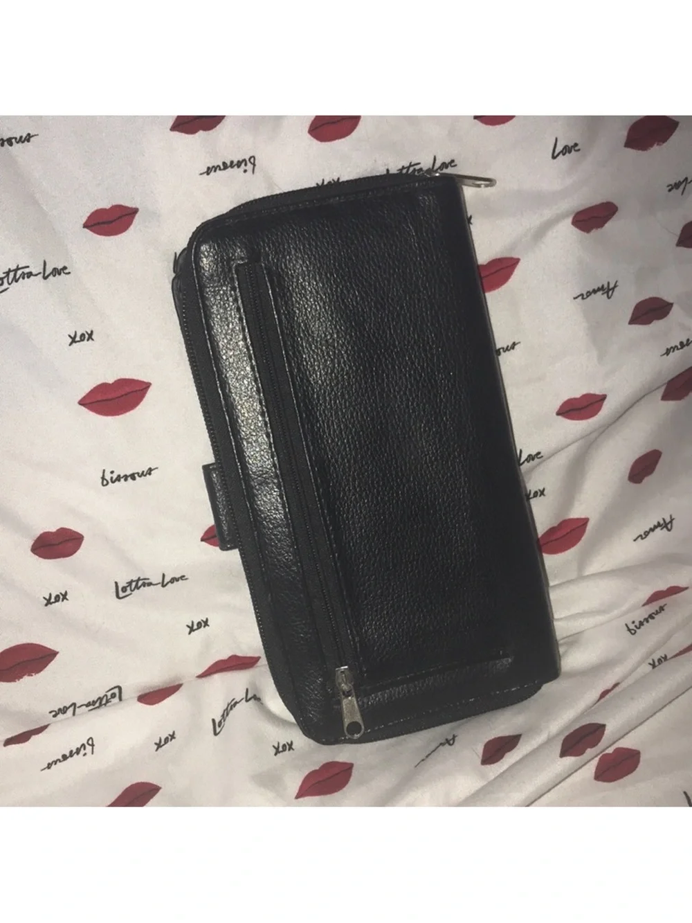 Black Leather button & Zip Wallet damaged
